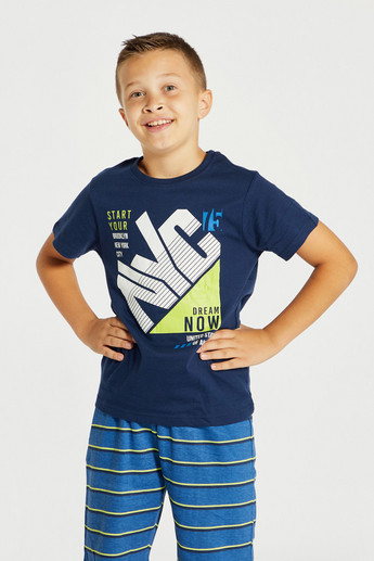 Juniors Printed Crew Neck T-shirt and Shorts Set