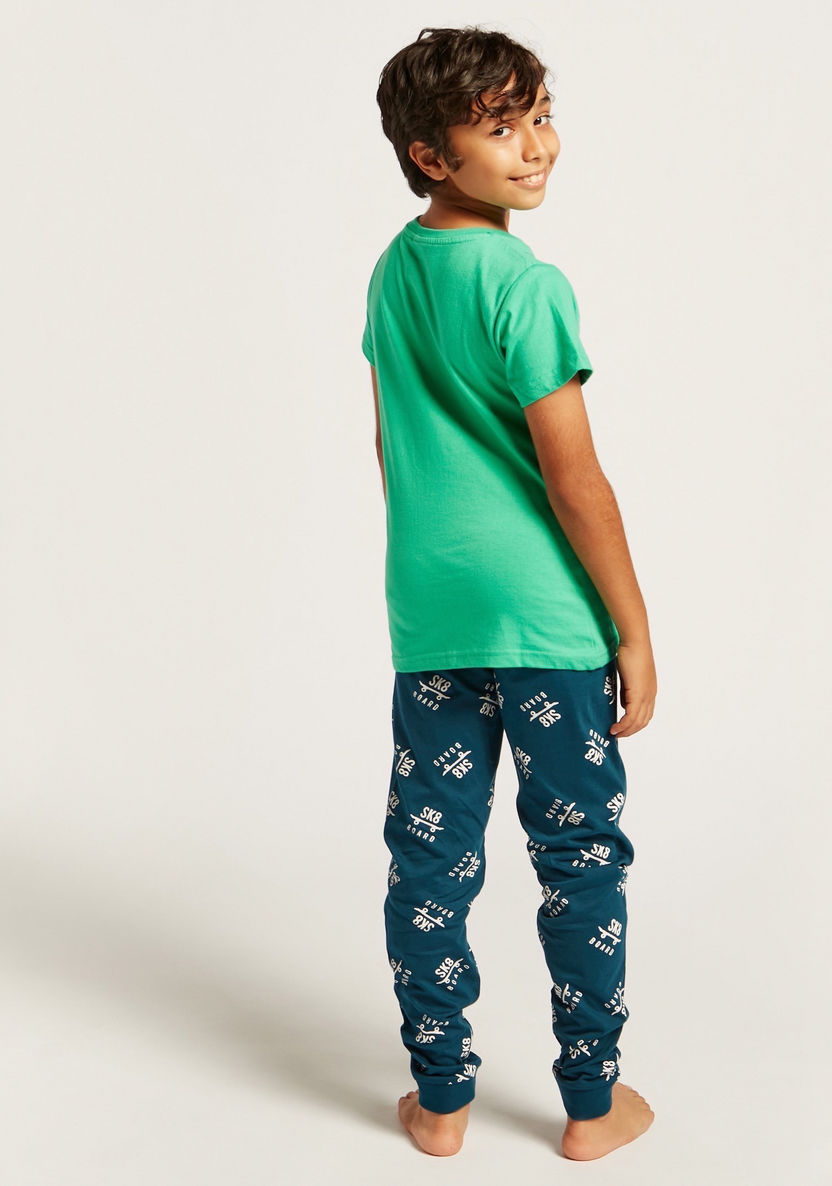 Juniors Printed Crew Neck T-shirt and Full Length Pyjama Set-Nightwear-image-3