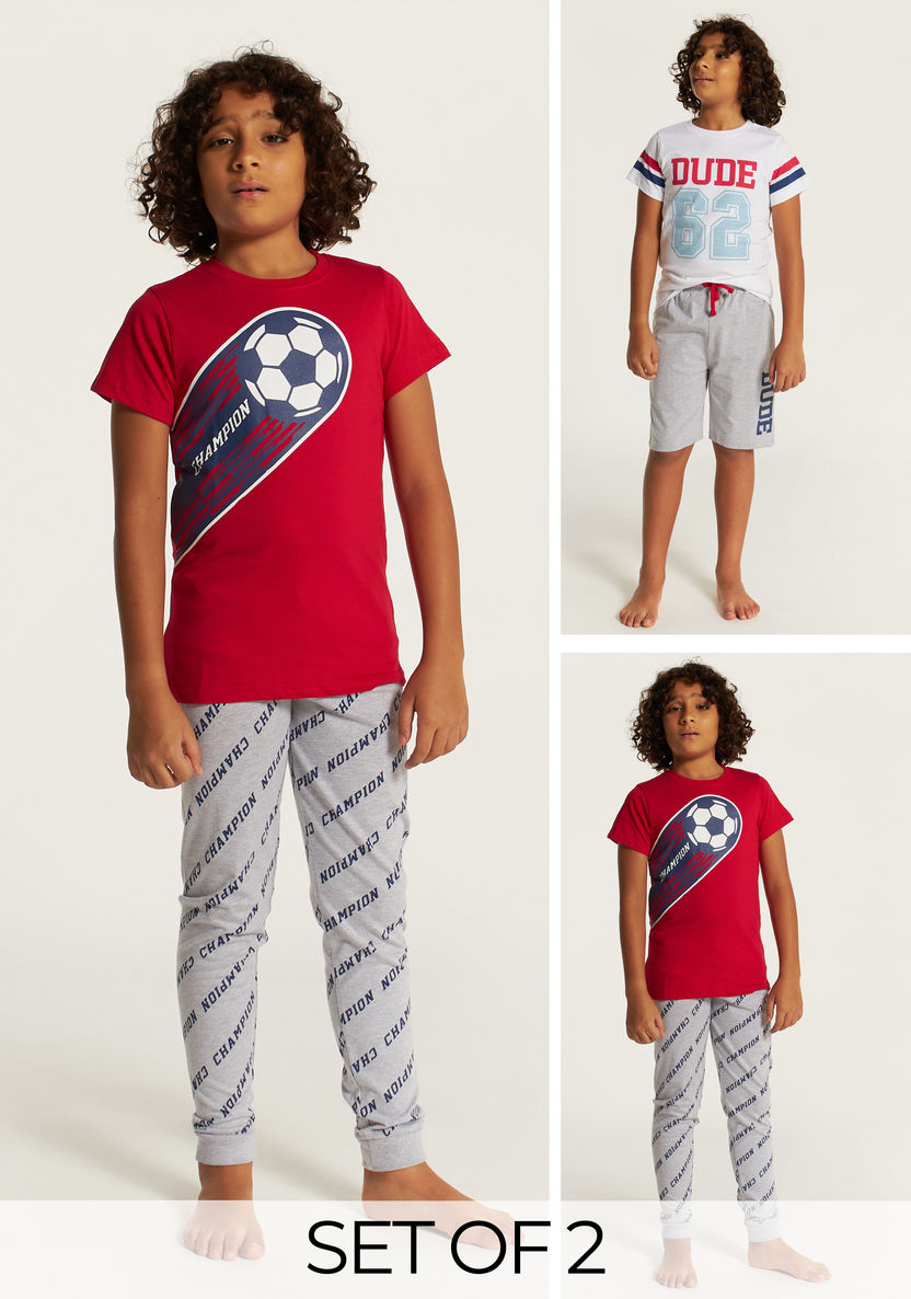 Juniors Printed 4-Piece Round Neck T-shirt and Pyjamas with Shorts-Clothes Sets-image-0