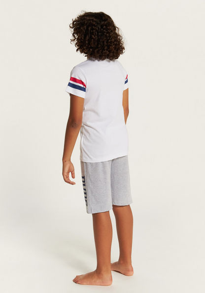 Juniors Printed 4-Piece Round Neck T-shirt and Pyjamas with Shorts