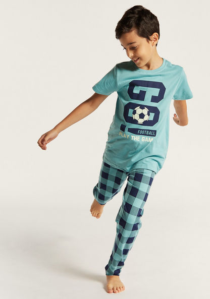 Juniors Football Print Crew Neck T-shirt and Full Length Pyjama Set