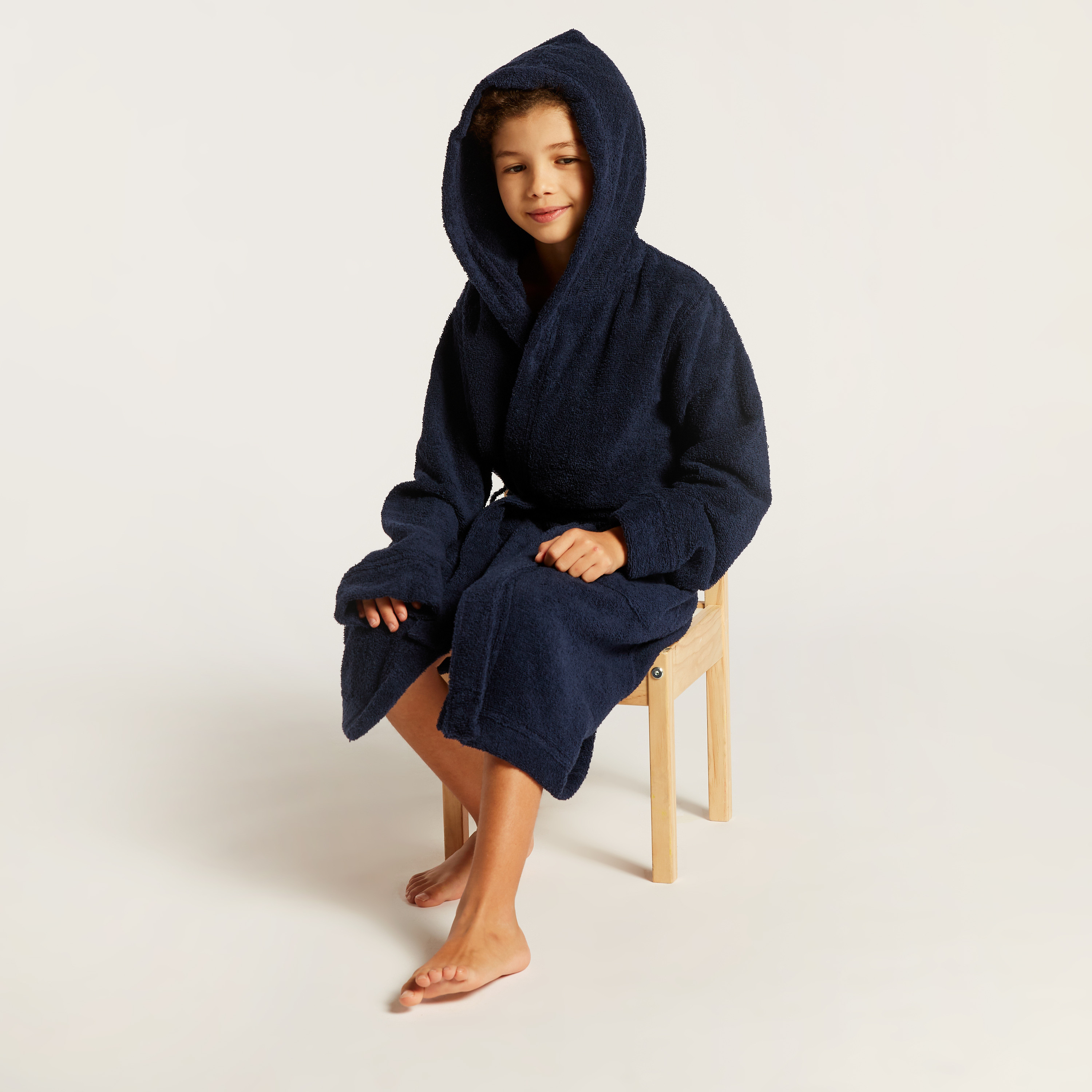 Juniors Textured Long Sleeves Bathrobe with Hood and Tie-Up Belt-baby-bathandcare-towels-image-1