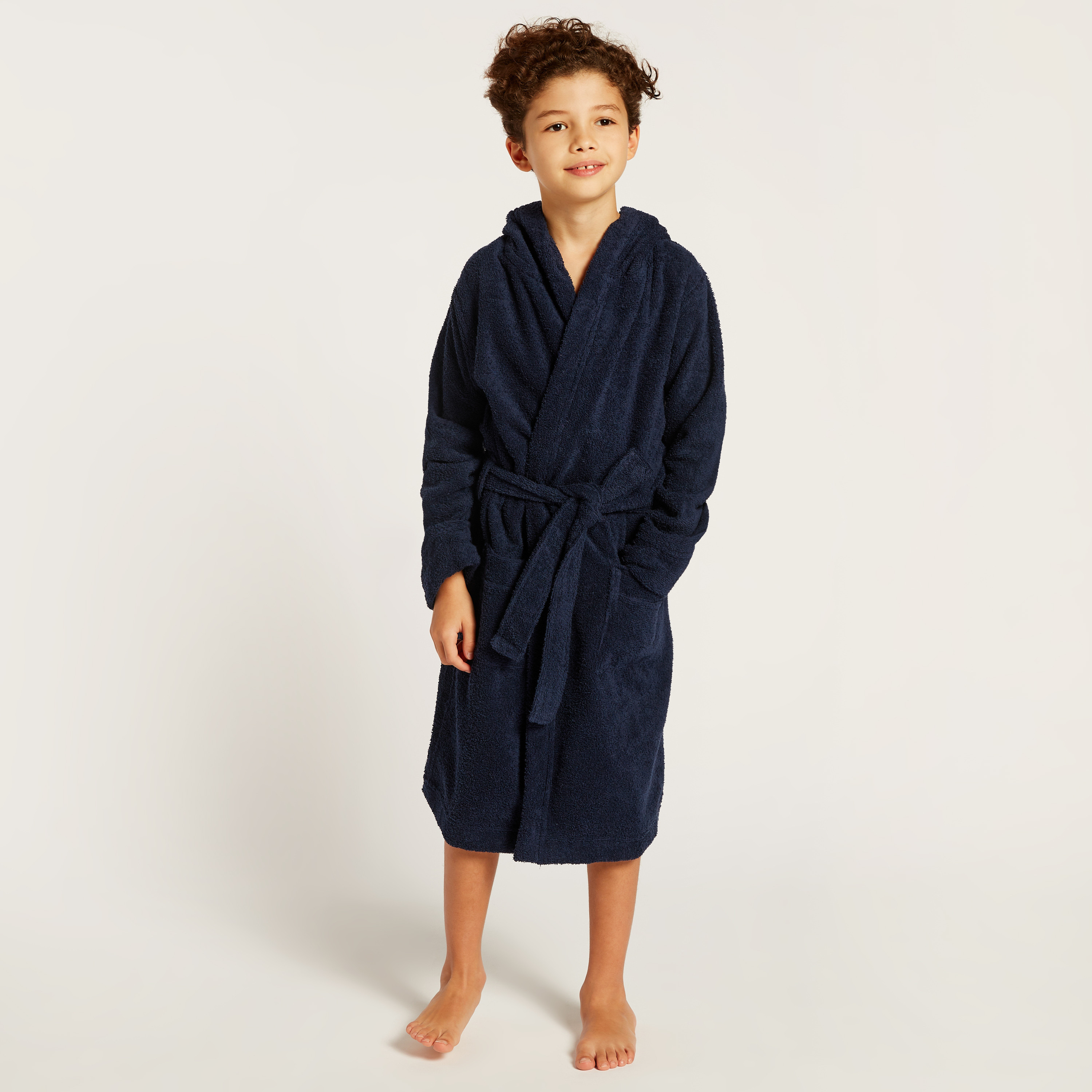 Juniors Textured Long Sleeves Bathrobe with Hood and Tie-Up Belt-baby-bathandcare-towels-image-2