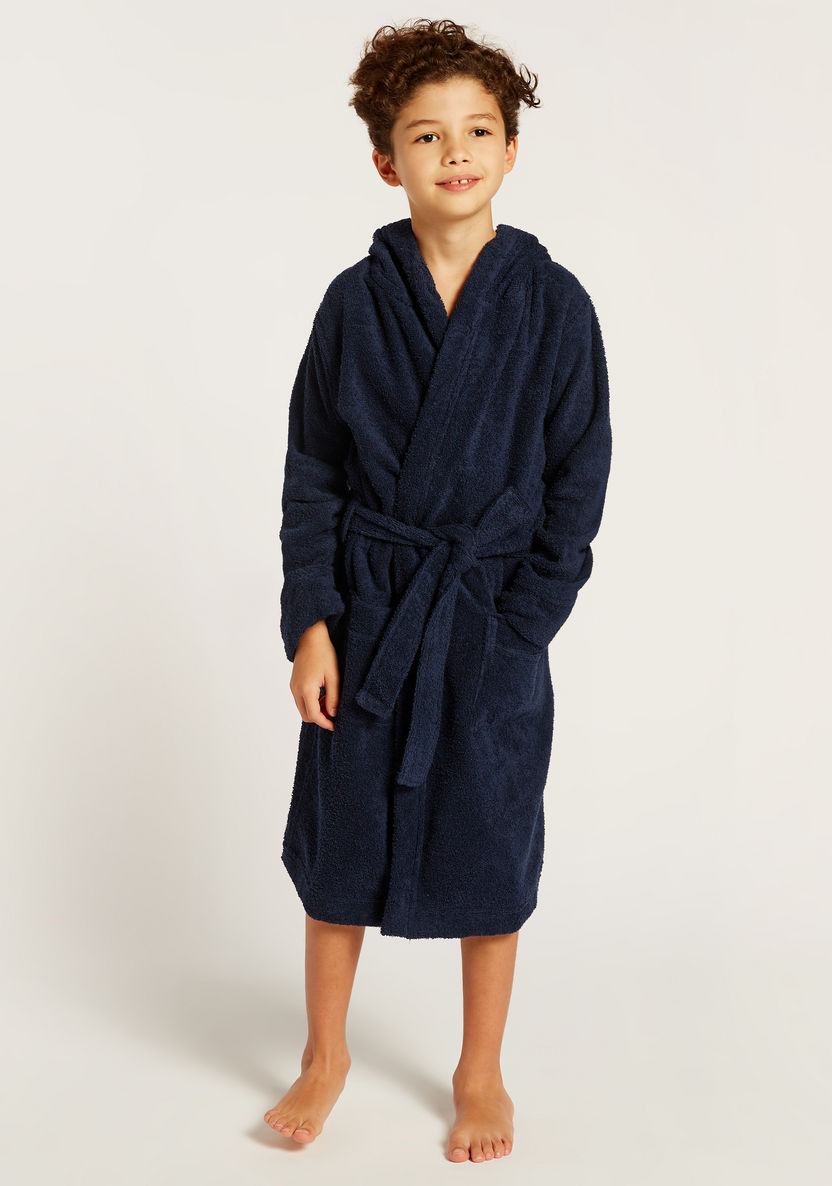 Juniors Textured Long Sleeves Bathrobe with Hood and Tie-Up Belt-Towels and Flannels-image-1