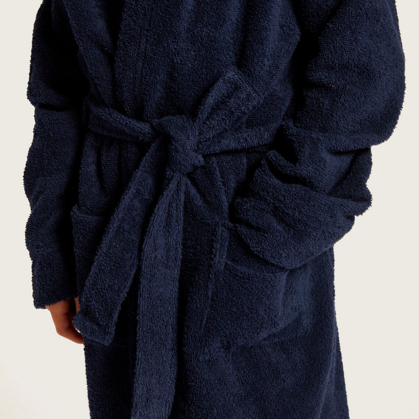 Juniors Textured Long Sleeves Bathrobe with Hood and Tie-Up Belt-Towels and Flannels-image-2
