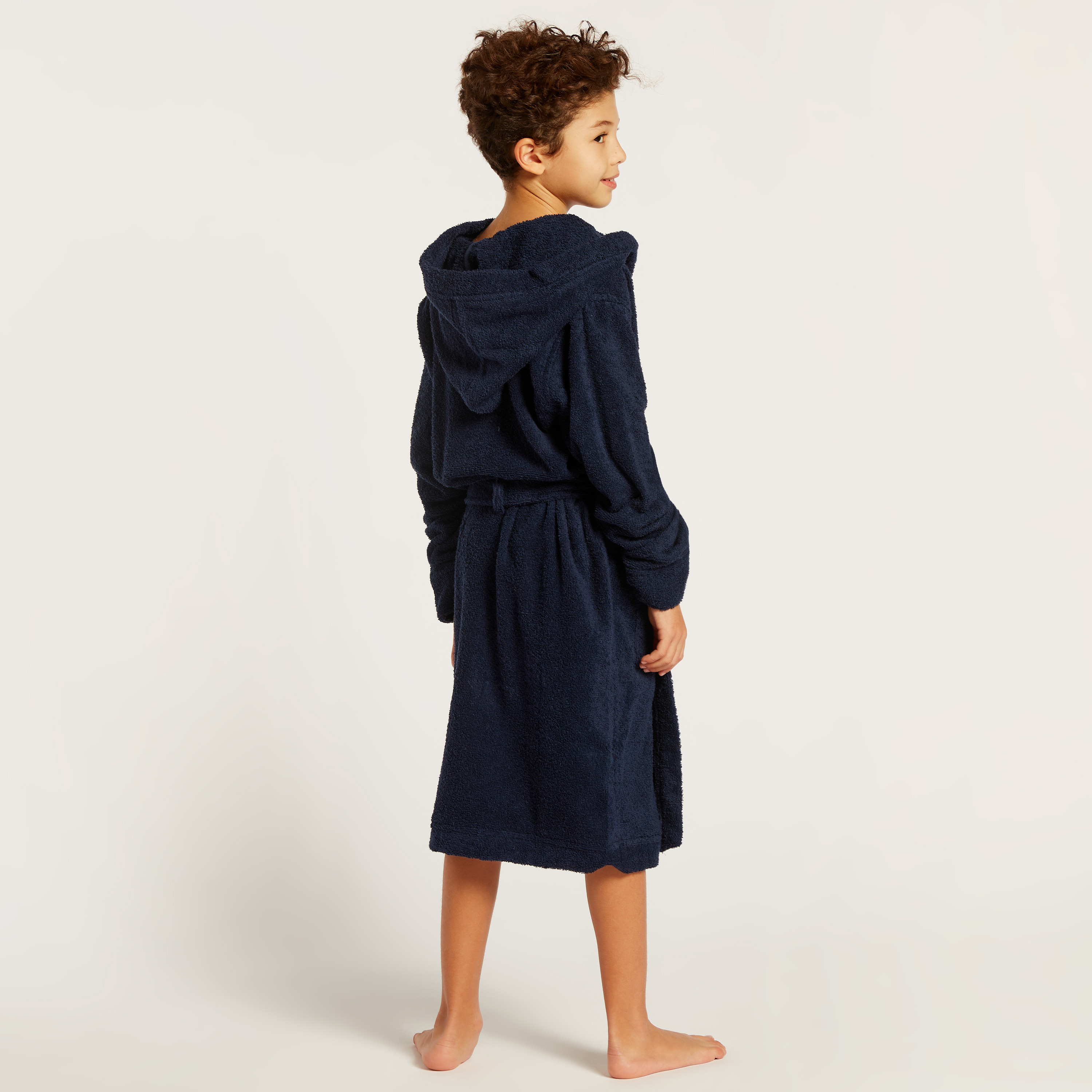 Juniors Textured Long Sleeves Bathrobe with Hood and Tie-Up Belt-baby-bathandcare-towels-image-4