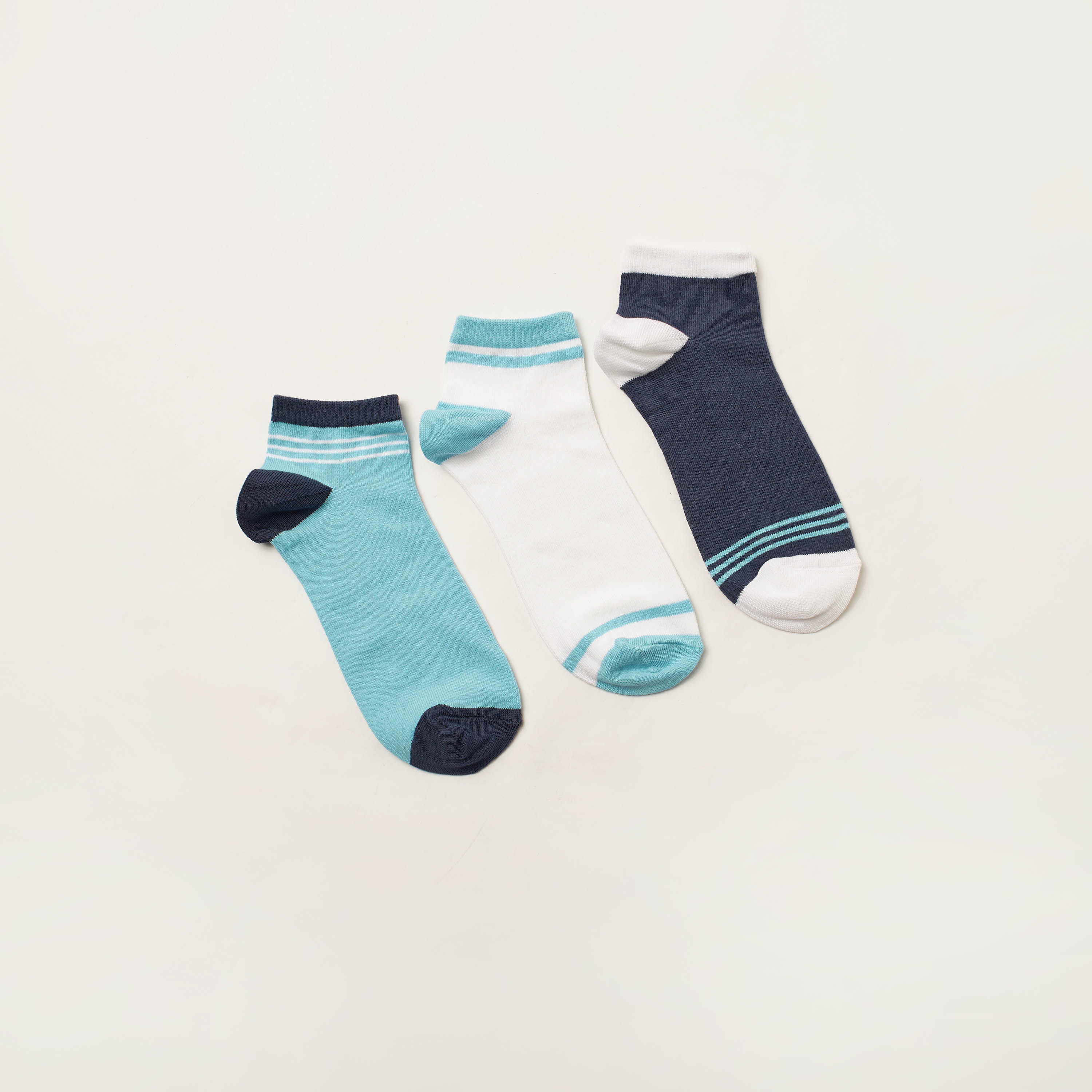 Juniors Striped Ankle Length Socks with Elasticated Hem - Set of 3-boys-accessories-socks-image-1