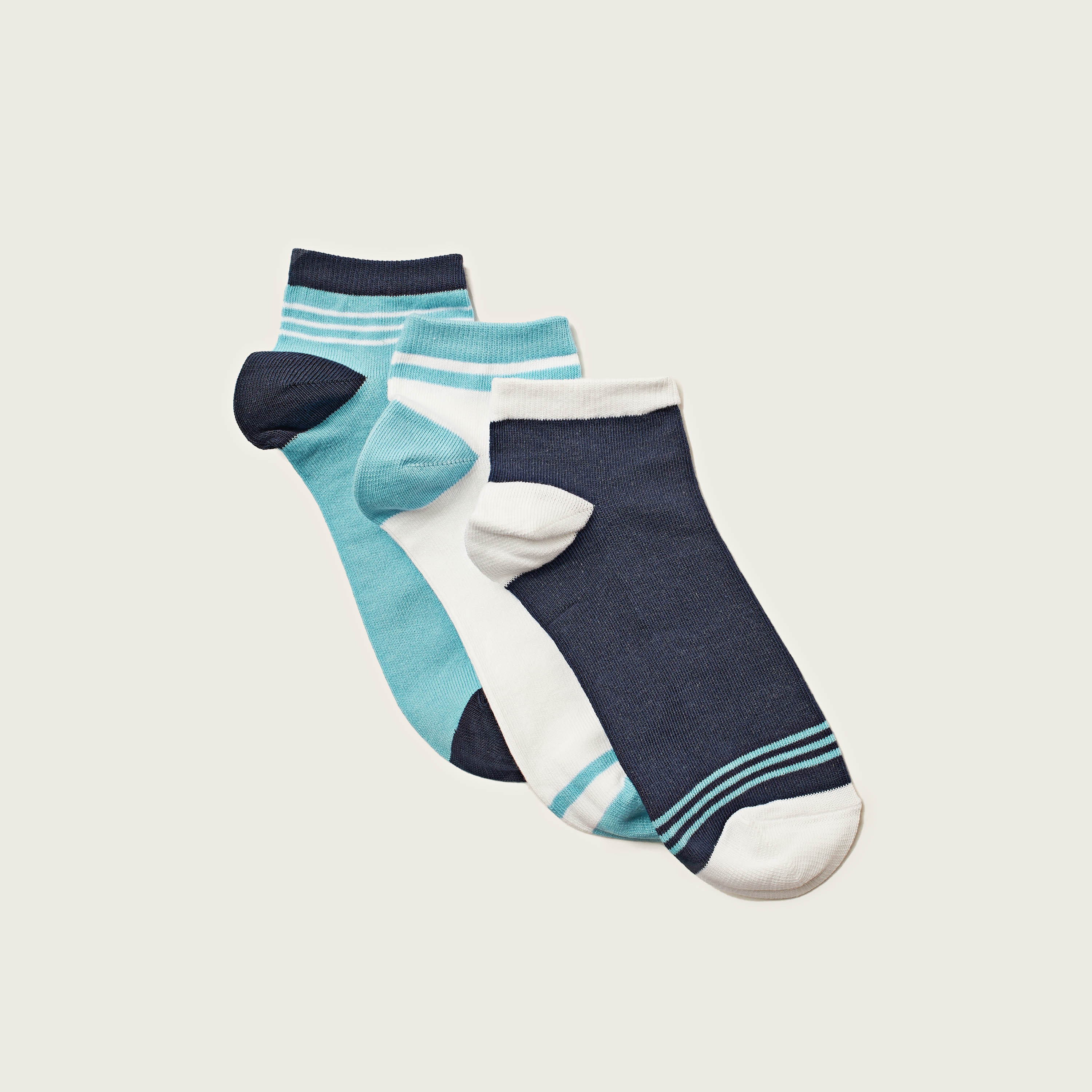 Juniors Striped Ankle Length Socks with Elasticated Hem - Set of 3-boys-accessories-socks-image-2