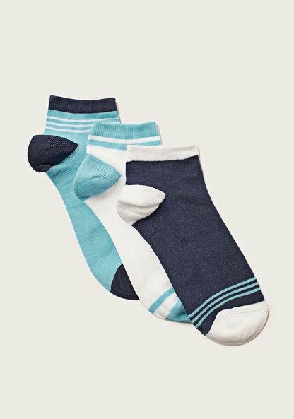 Juniors Striped Ankle Length Socks with Elasticated Hem - Set of 3-Socks-image-1
