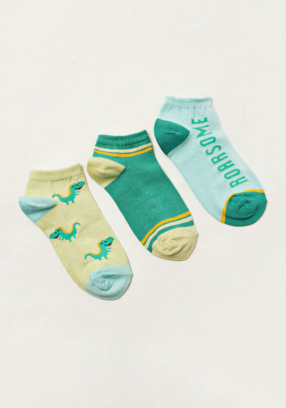 Juniors Printed Ankle Length Socks with Elasticated Hem - Set of 3