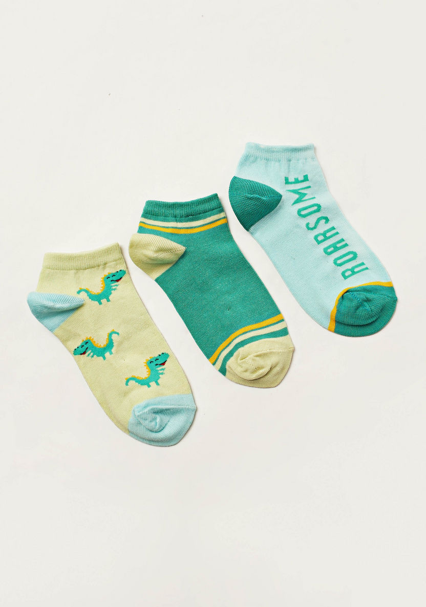 Juniors Printed Ankle Length Socks with Elasticated Hem - Set of 3-Socks-image-0
