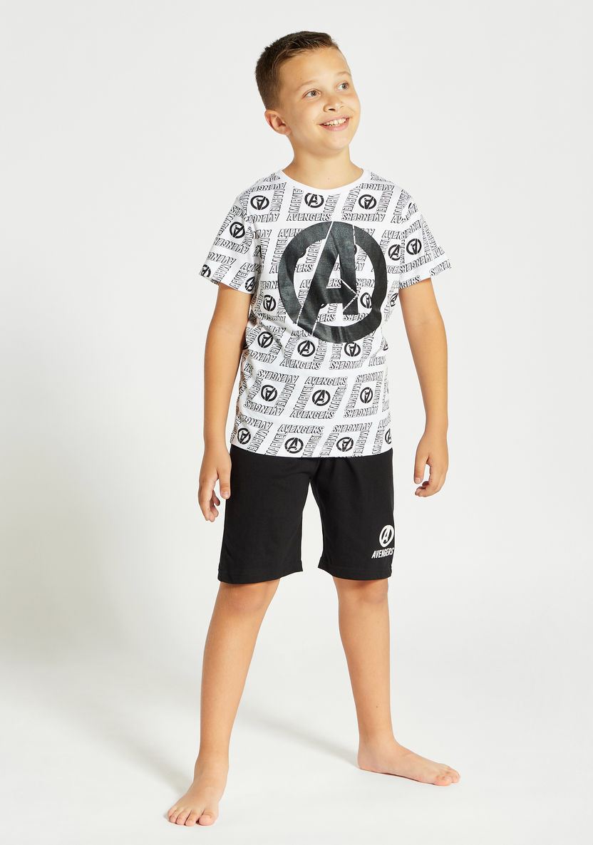Avengers Print Crew Neck T-shirt and Shorts Set-Nightwear-image-0