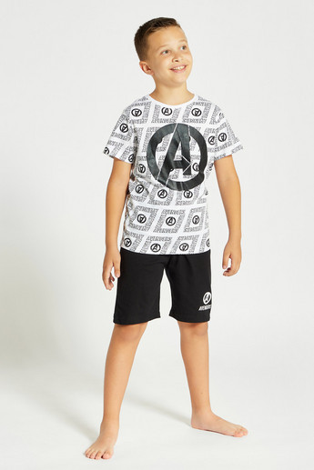 Avengers Print Crew Neck T-shirt and Shorts Set