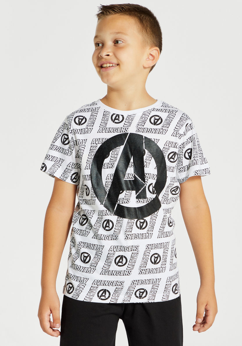 Avengers Print Crew Neck T-shirt and Shorts Set-Nightwear-image-1