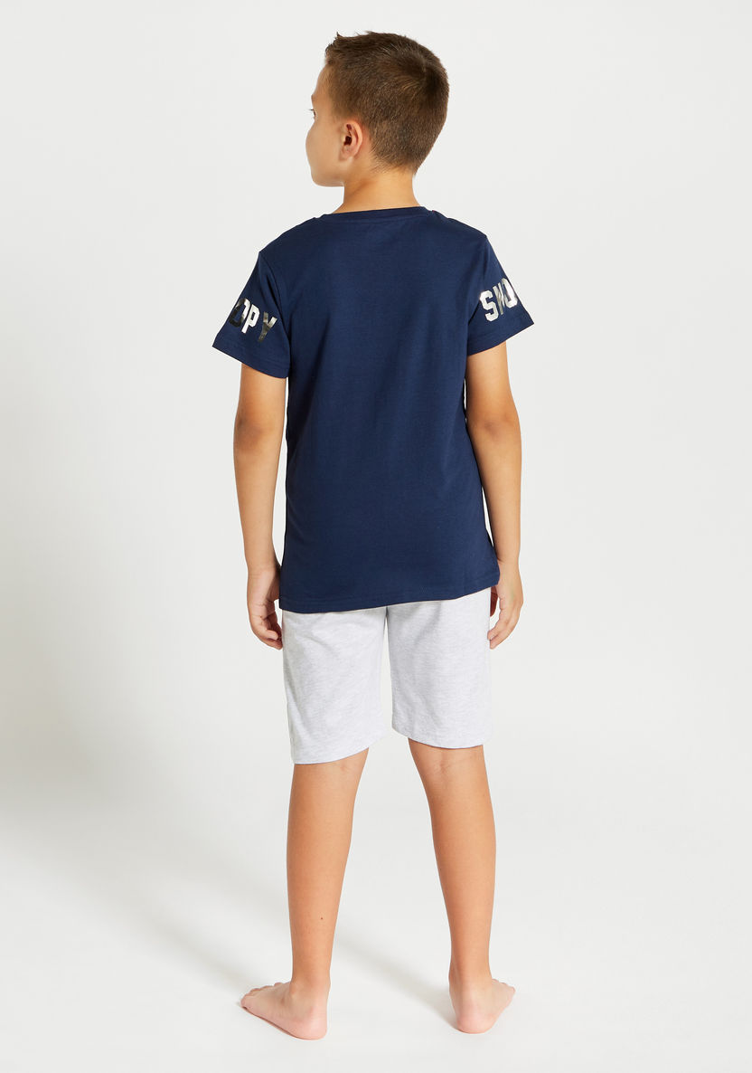 Snoopy Print T-shirt and Shorts Set-Nightwear-image-3