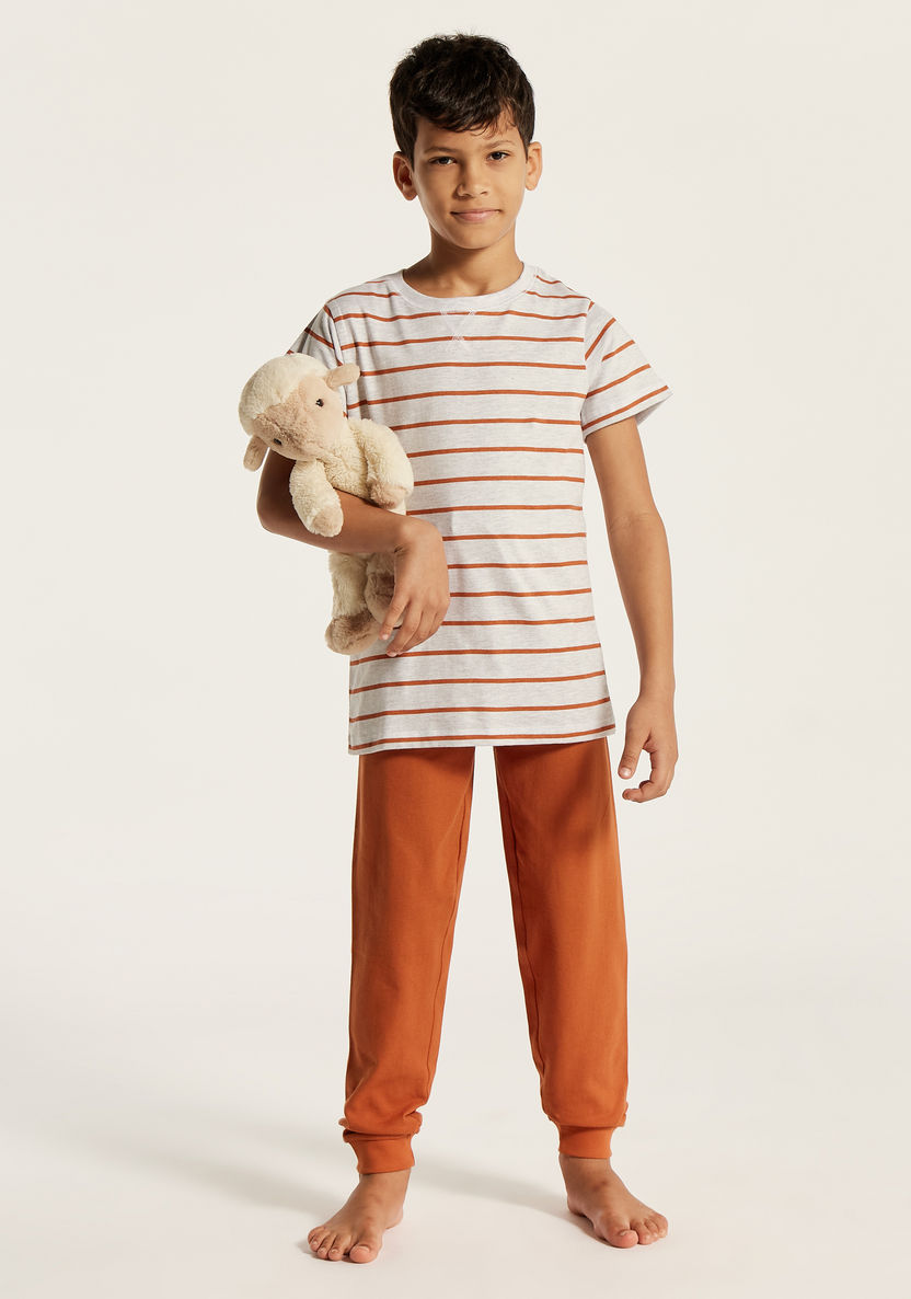 Juniors Striped Round Neck T-shirt and Full Length Pyjama Set-Nightwear-image-0