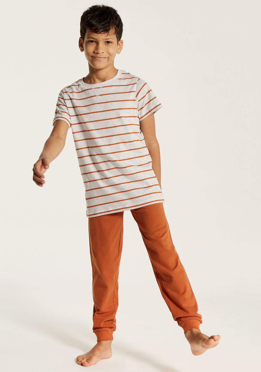 Juniors Striped Round Neck T-shirt and Full Length Pyjama Set-Nightwear-image-1