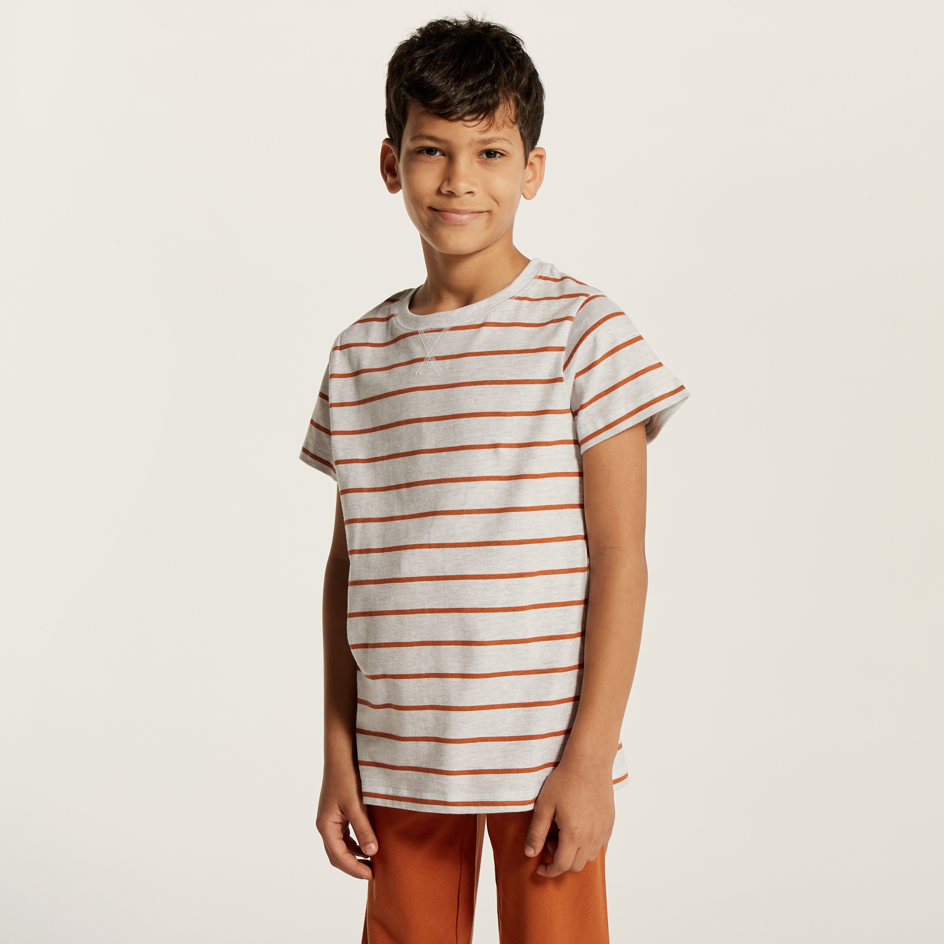 Juniors Striped Round Neck T-shirt and Full Length Pyjama Set-boys-clothing-nightwear-image-3