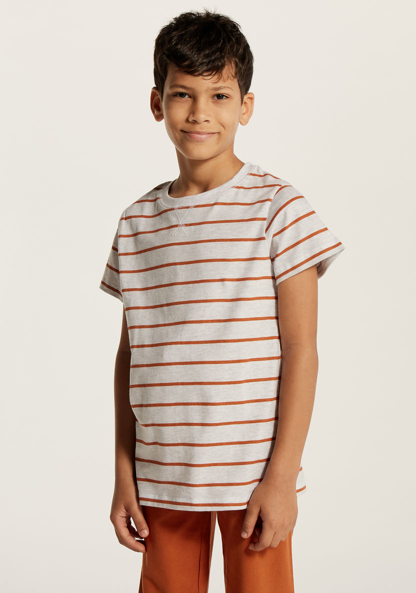 Juniors Striped Round Neck T-shirt and Full Length Pyjama Set-Nightwear-image-2