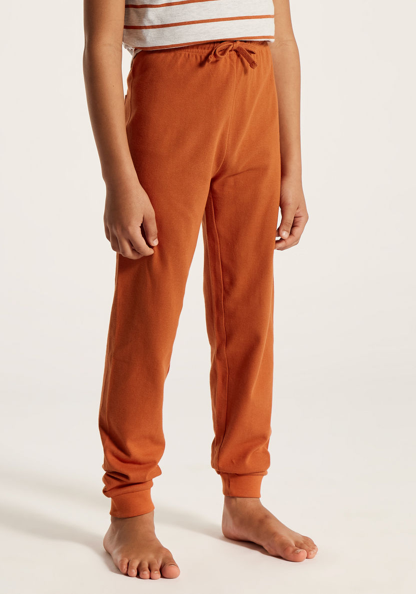 Juniors Striped Round Neck T-shirt and Full Length Pyjama Set-Nightwear-image-3