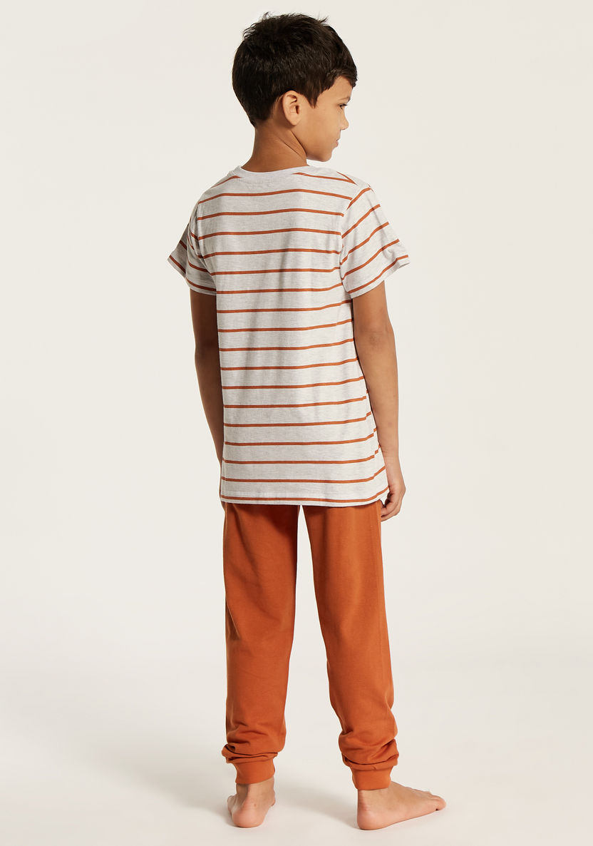 Juniors Striped Round Neck T-shirt and Full Length Pyjama Set-Nightwear-image-4