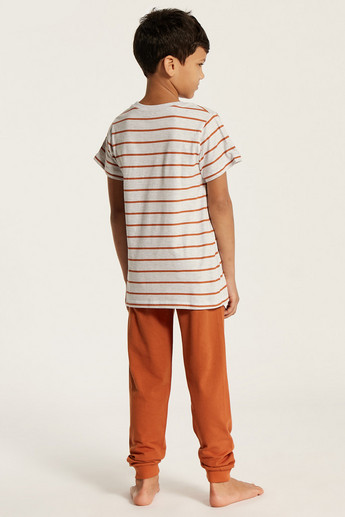 Juniors Striped Round Neck T-shirt and Full Length Pyjama Set