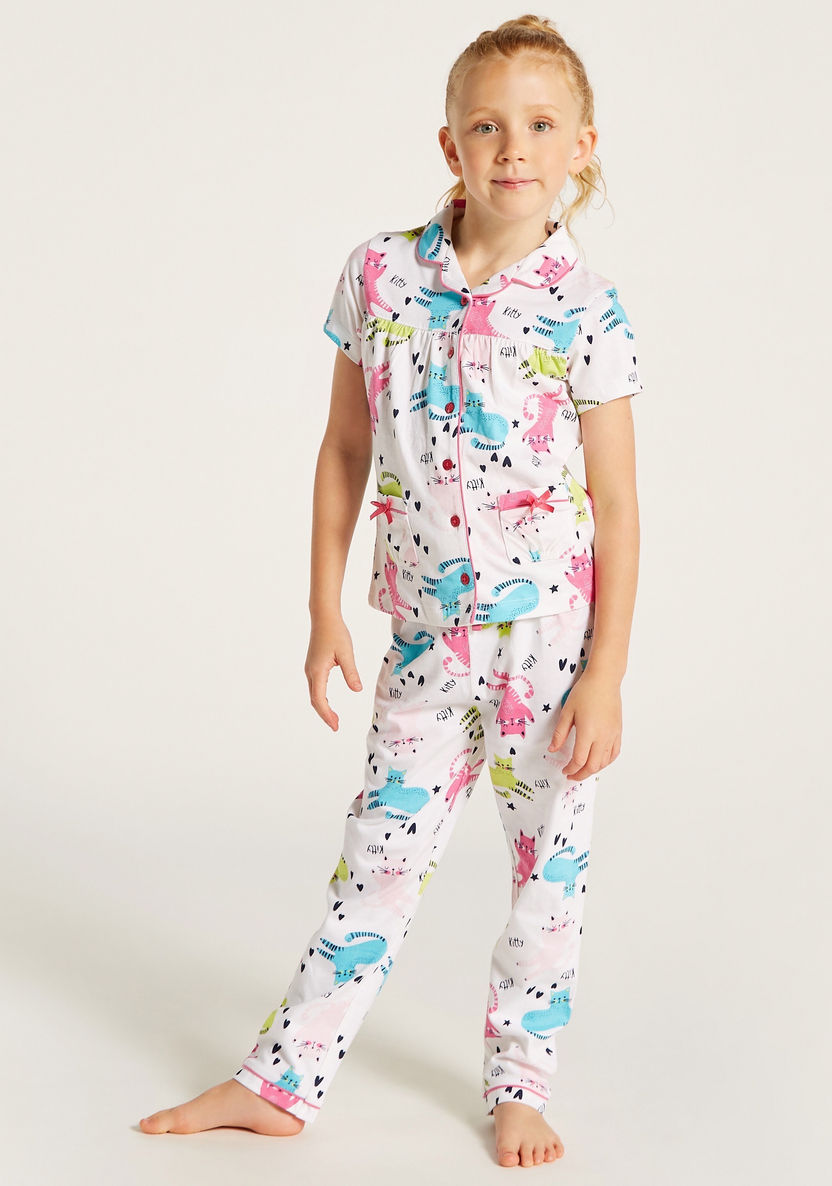 Juniors Printed Short Sleeve Shirt and Pyjama Set-Nightwear-image-1