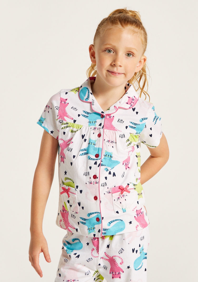 Juniors Printed Short Sleeve Shirt and Pyjama Set-Nightwear-image-2