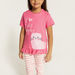 Juniors Printed Round Neck Top and Full Length Striped Pyjama Set-Pyjama Sets-thumbnail-3