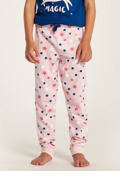 Juniors Unicorn Glitter Print Round Neck T-shirt and Pyjama Set-Nightwear-image-3