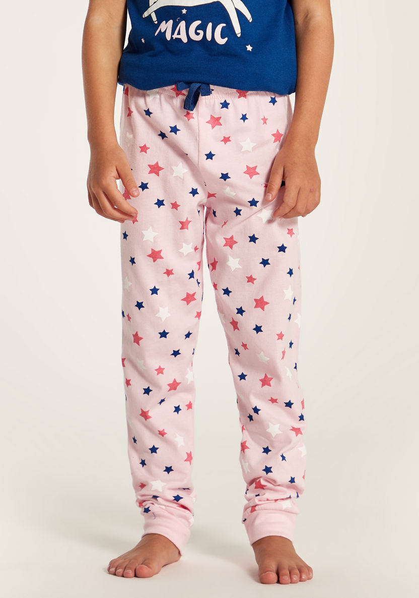 Juniors Unicorn Glitter Print Round Neck T-shirt and Pyjama Set-Nightwear-image-3