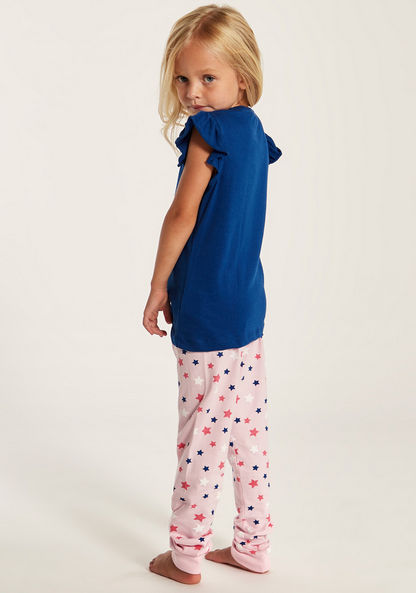 Juniors Unicorn Glitter Print Round Neck T-shirt and Pyjama Set-Nightwear-image-4
