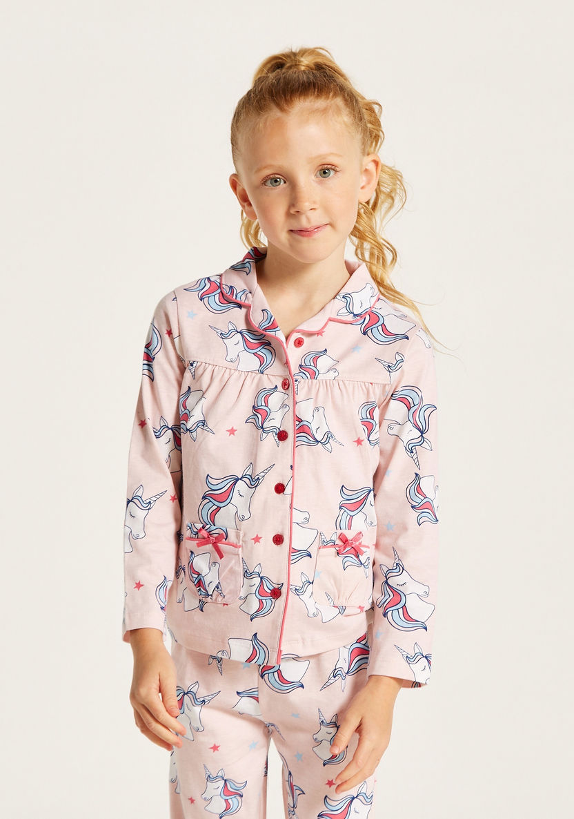 Juniors Unicorn Print Long Sleeve Shirt and Pyjama Set-Nightwear-image-2