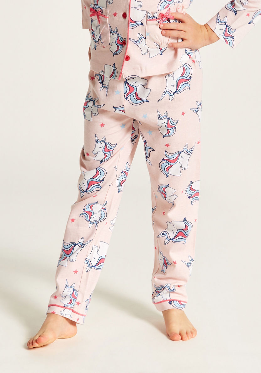 Juniors Unicorn Print Long Sleeve Shirt and Pyjama Set-Nightwear-image-3