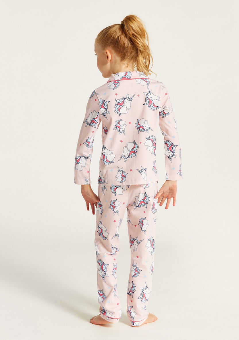 Juniors Unicorn Print Long Sleeve Shirt and Pyjama Set-Nightwear-image-5