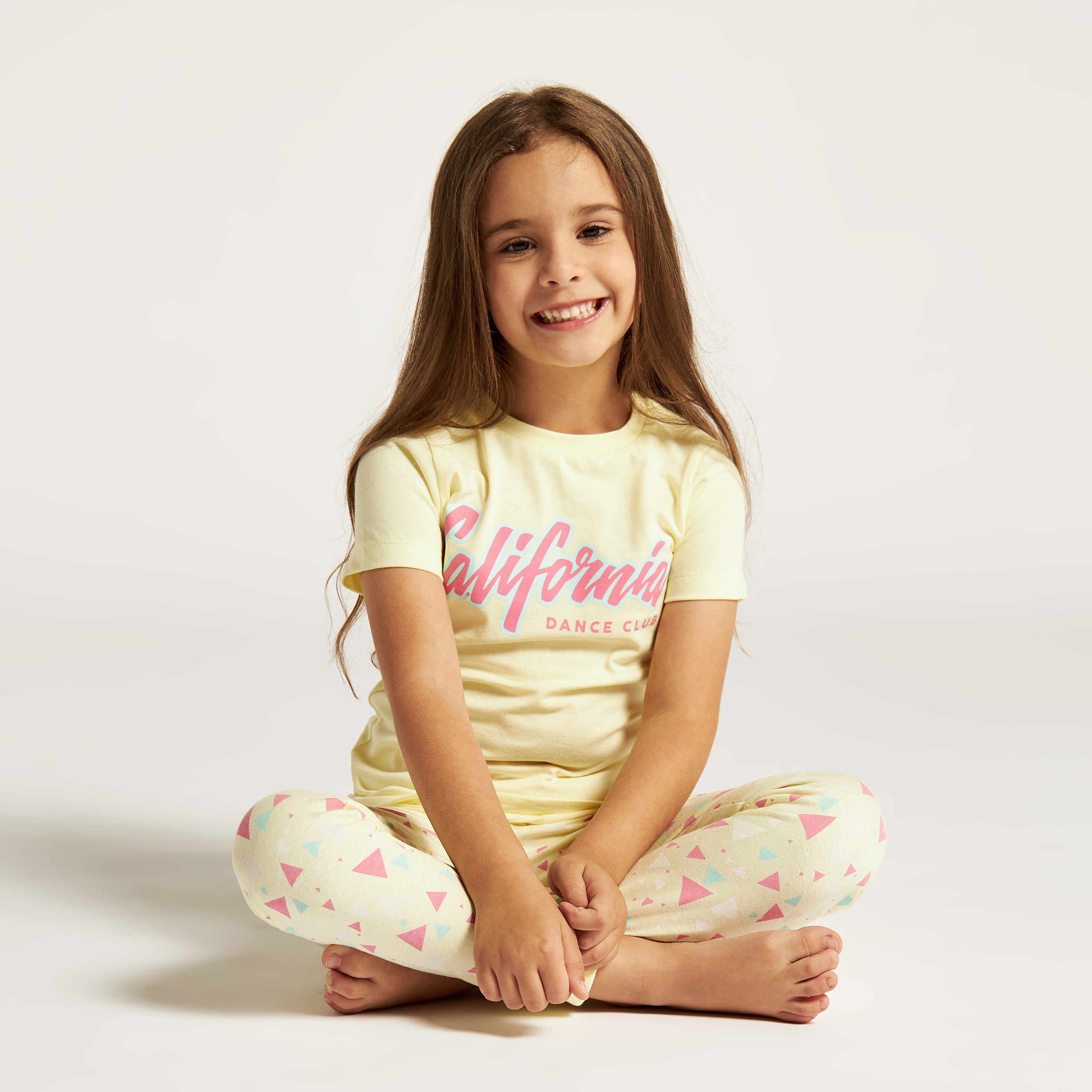 Juniors Typographic Print Crew Neck T-shirt and Pyjama Set-girls-clothing-nightwear-image-1