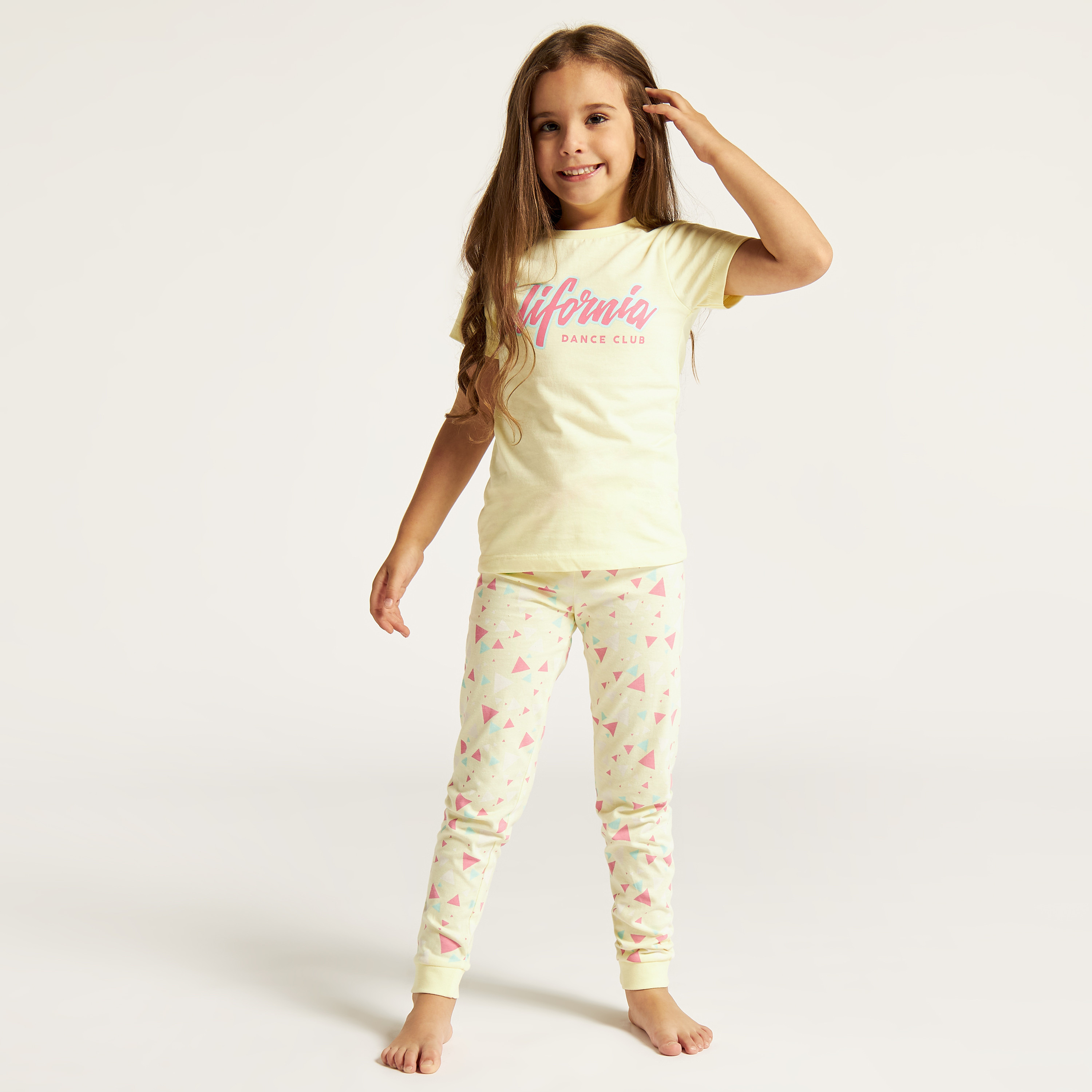 Juniors Typographic Print Crew Neck T-shirt and Pyjama Set-girls-clothing-nightwear-image-2