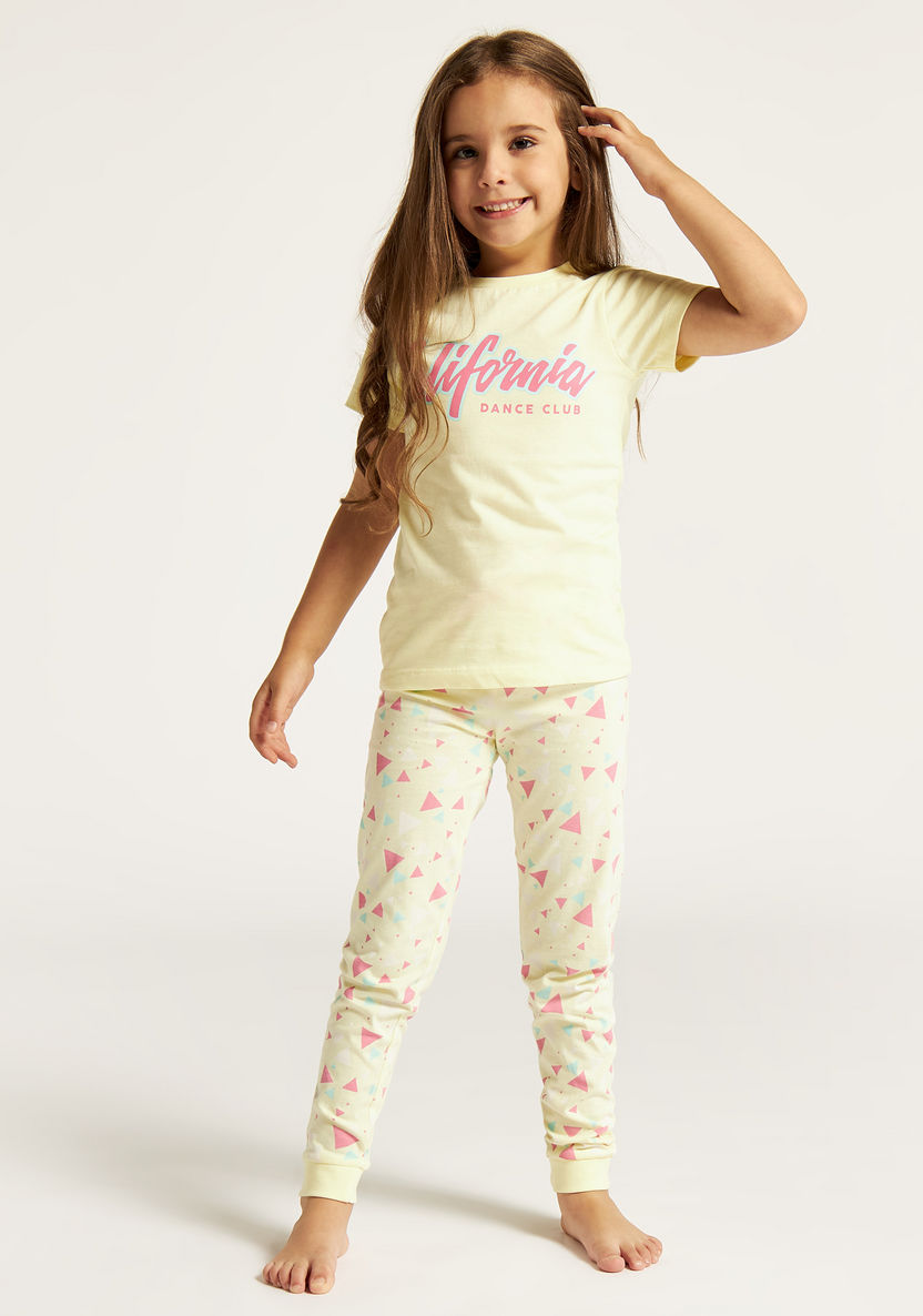 Juniors Typographic Print Crew Neck T-shirt and Pyjama Set-Nightwear-image-1