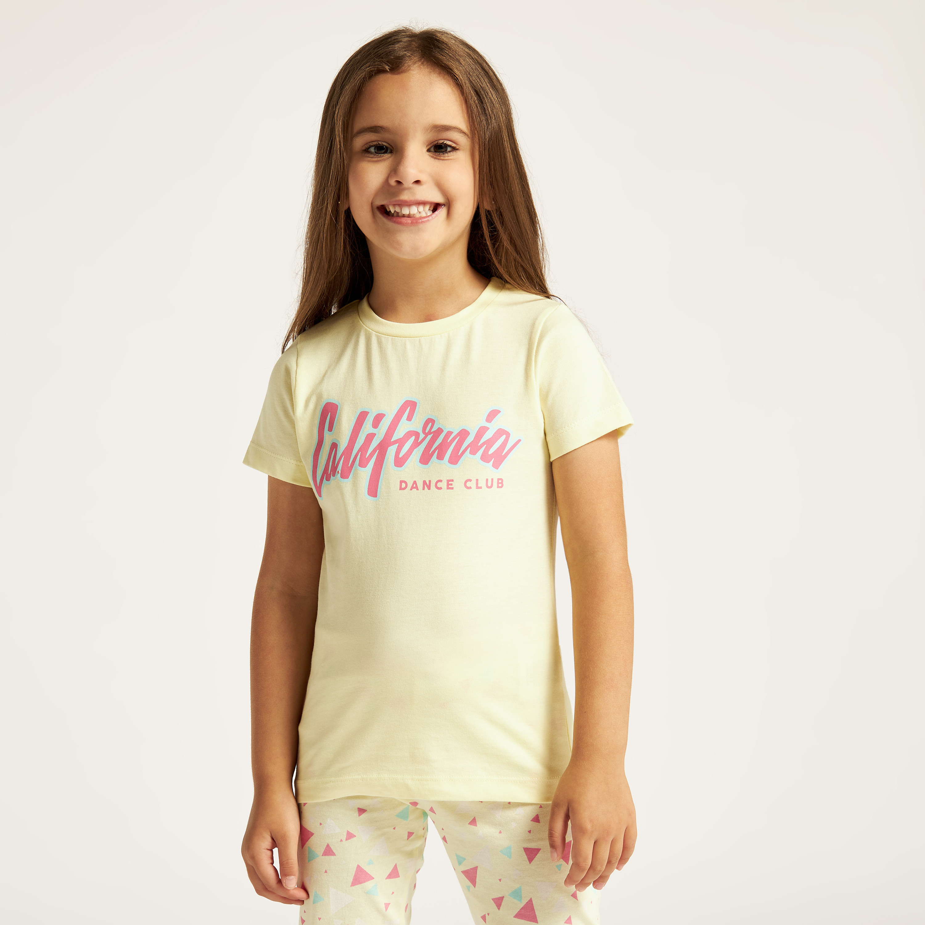 Juniors Typographic Print Crew Neck T-shirt and Pyjama Set-girls-clothing-nightwear-image-3