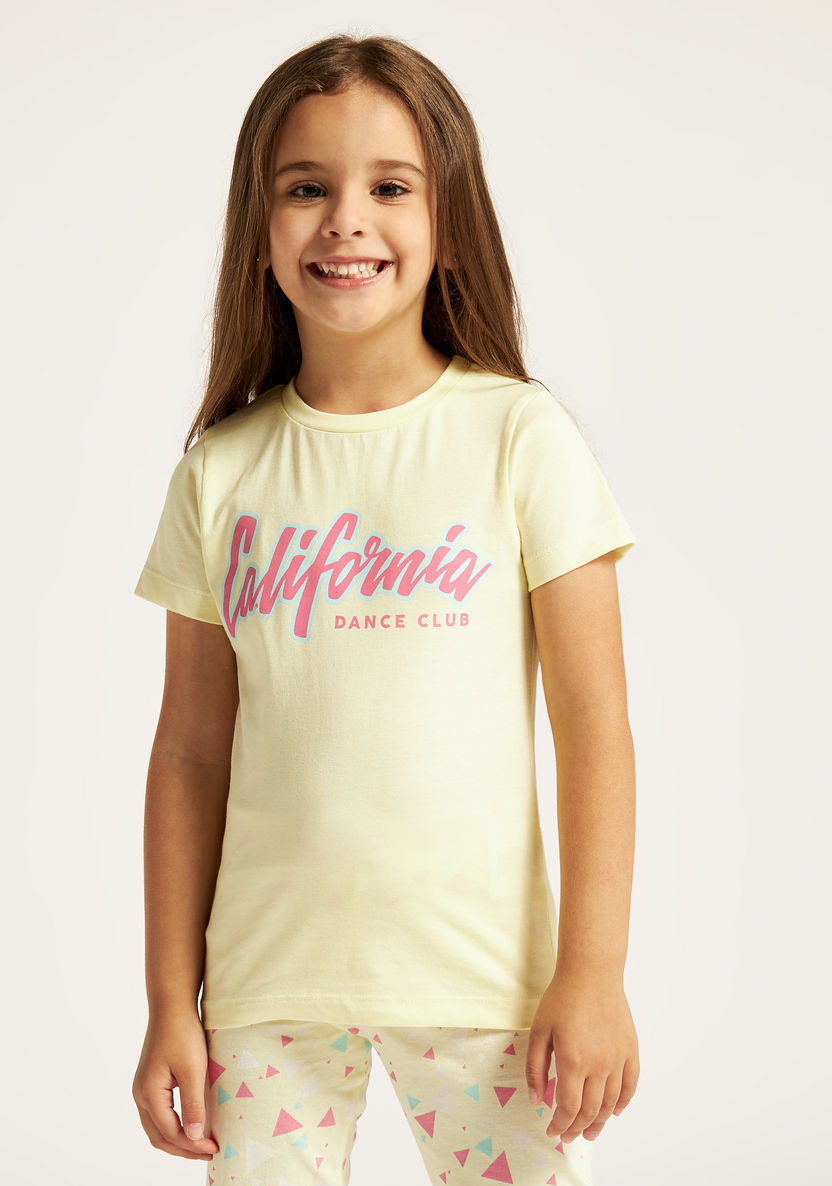 Juniors Typographic Print Crew Neck T-shirt and Pyjama Set-Nightwear-image-2