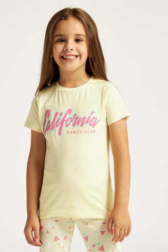 Juniors Typographic Print Crew Neck T-shirt and Pyjama Set