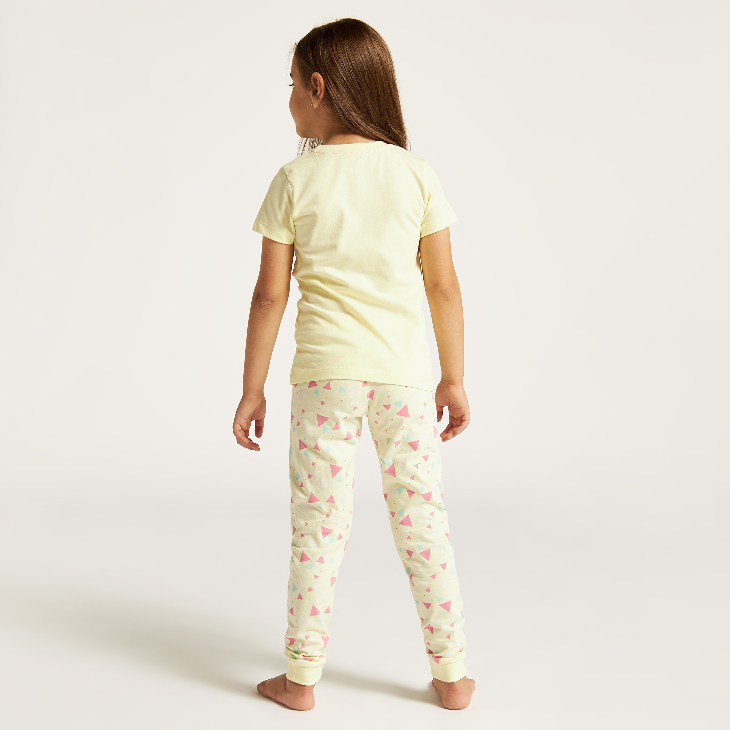 Juniors Typographic Print Crew Neck T-shirt and Pyjama Set-girls-clothing-nightwear-image-5