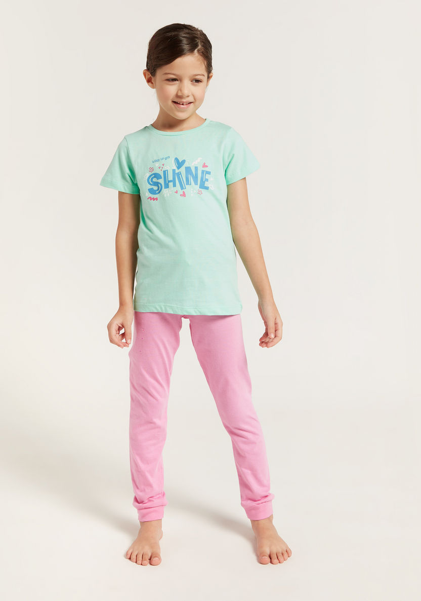 Juniors Graphic Print T-shirt and Solid Pyjamas Set-Pyjama Sets-image-0
