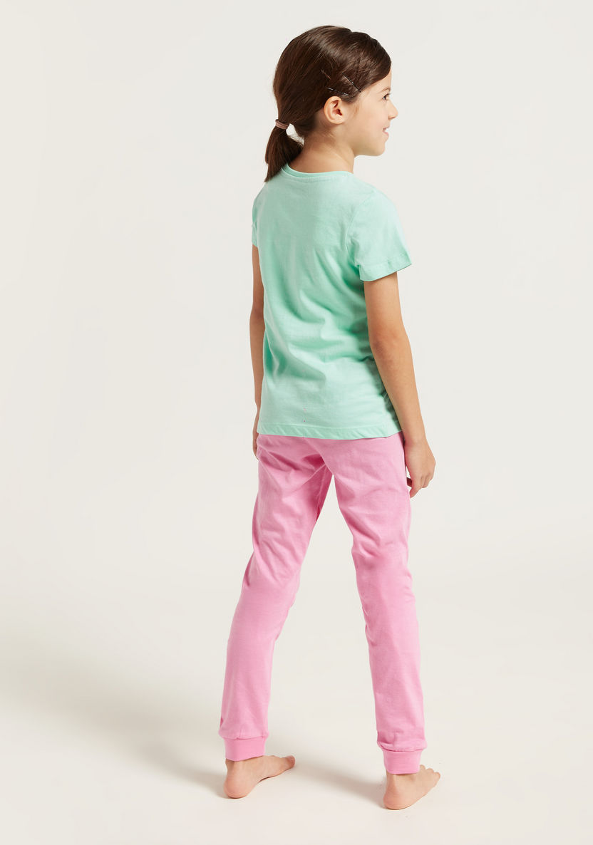 Juniors Graphic Print T-shirt and Solid Pyjamas Set-Pyjama Sets-image-4