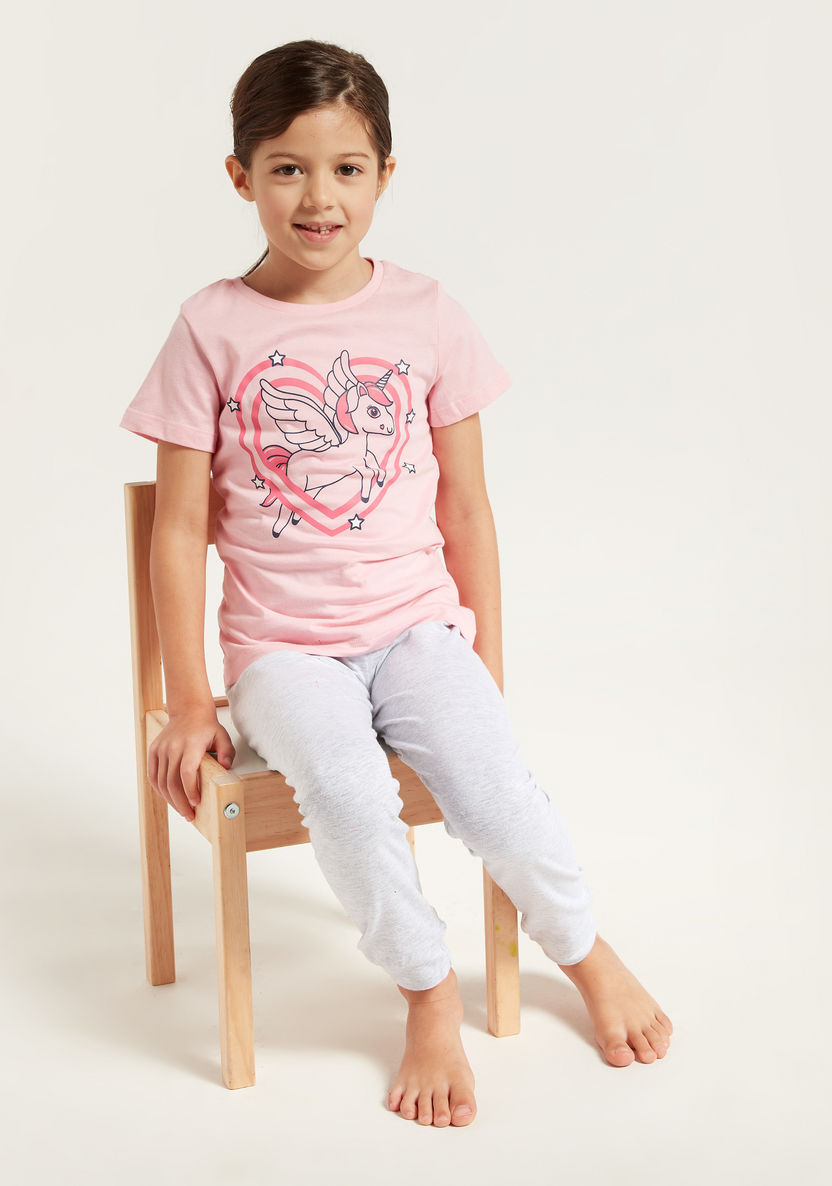 Juniors Graphic Print T-shirt and Solid Pyjamas Set-Pyjama Sets-image-0