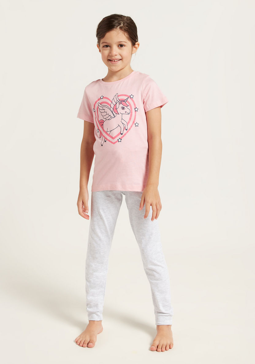 Juniors Graphic Print T-shirt and Solid Pyjamas Set-Pyjama Sets-image-1