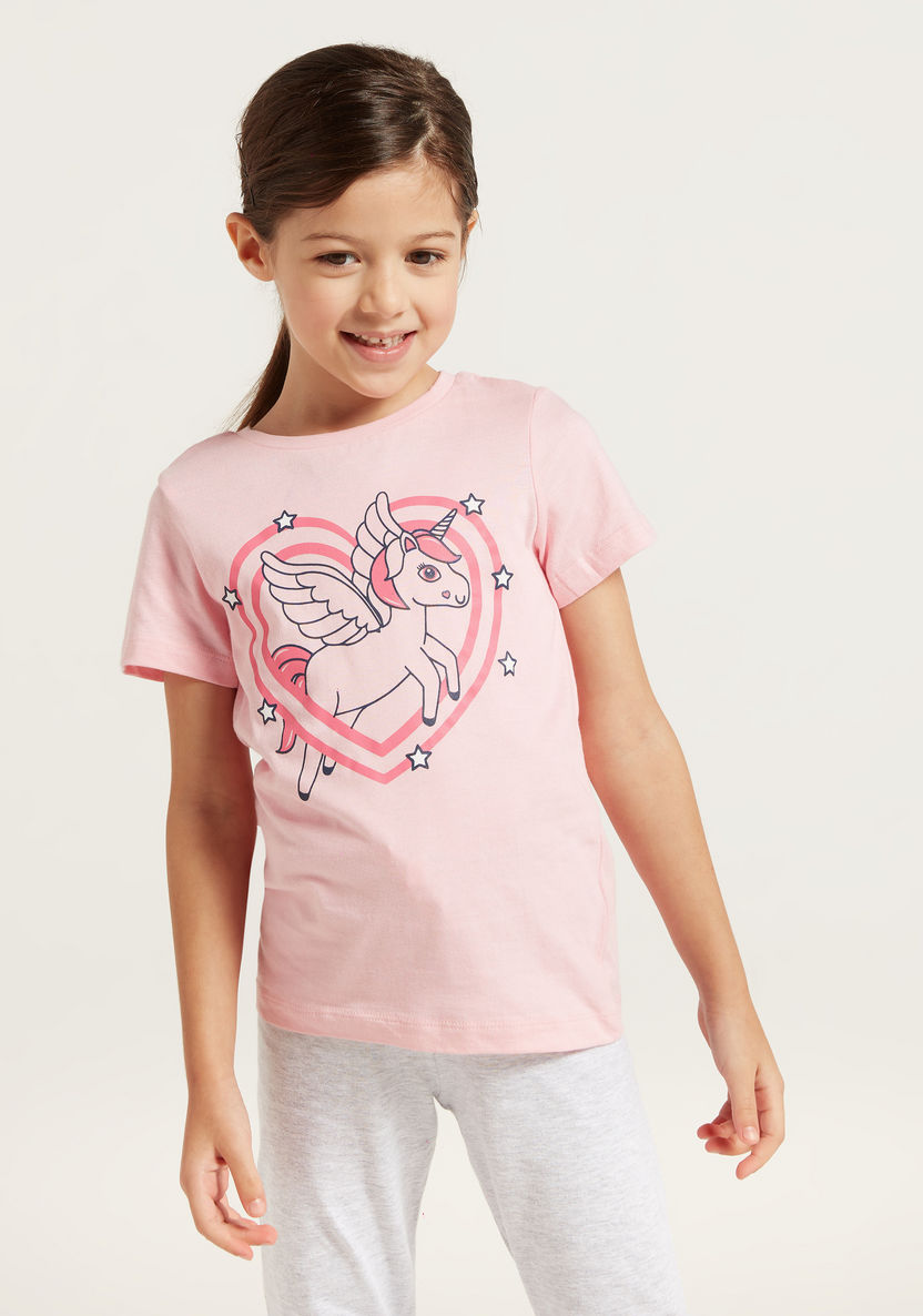 Juniors Graphic Print T-shirt and Solid Pyjamas Set-Pyjama Sets-image-2