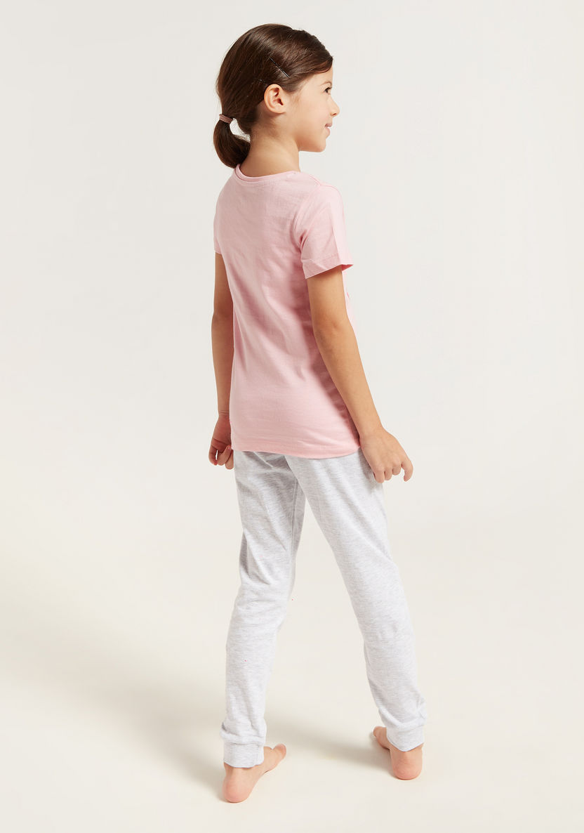 Juniors Graphic Print T-shirt and Solid Pyjamas Set-Pyjama Sets-image-4