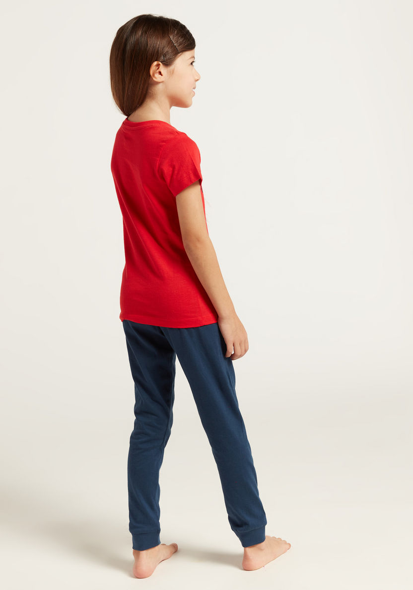 Juniors Graphic Print T-shirt and Solid Pyjamas Set-Nightwear-image-4