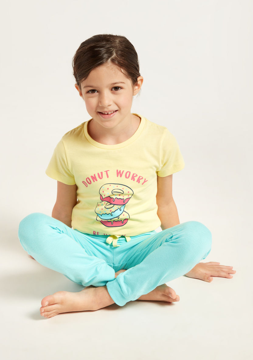 Juniors Printed T-shirt and Solid Pyjamas Set-Pyjama Sets-image-1